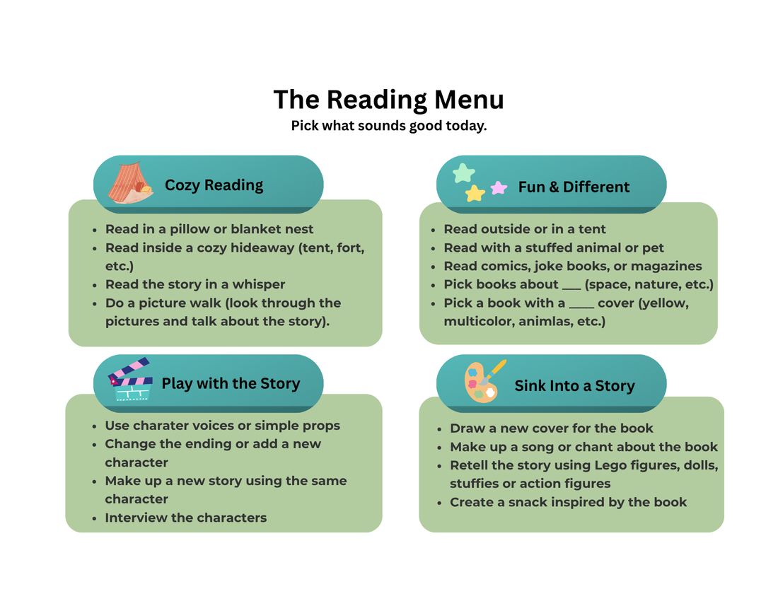 Reading Menu Printable for Kids